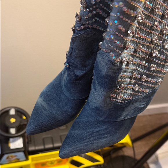 Blue Rhinestone Embellished Boots - Picture 4 of 5
